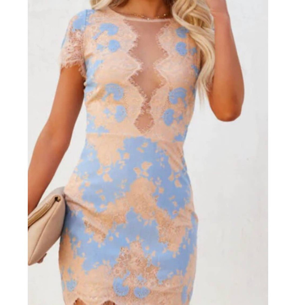 CC THE COUSIN TO COUTURE BLUE/ LACE NETTING BODYCON  MINI DRESS S JUNIOR NWOT - Picture 8 of 8